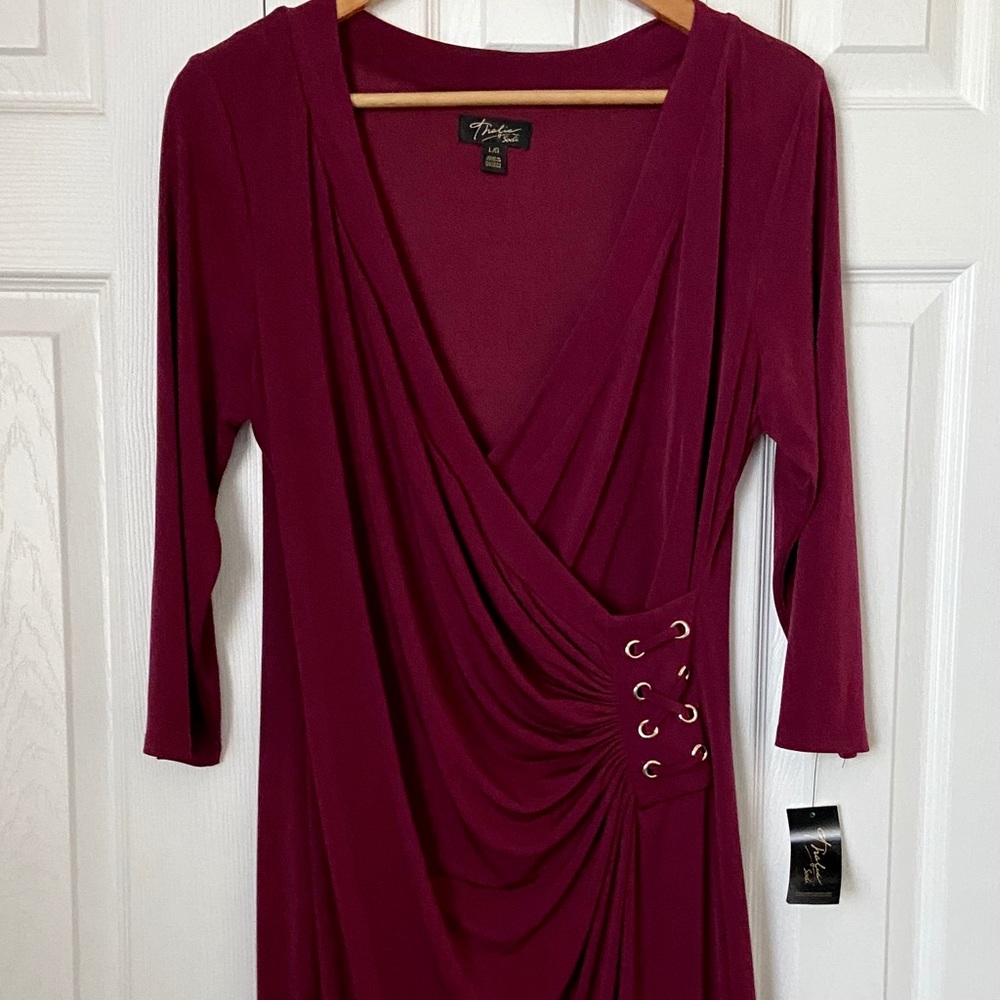 Thalia Sodi Napa Wine Faux Wrap Dress, L